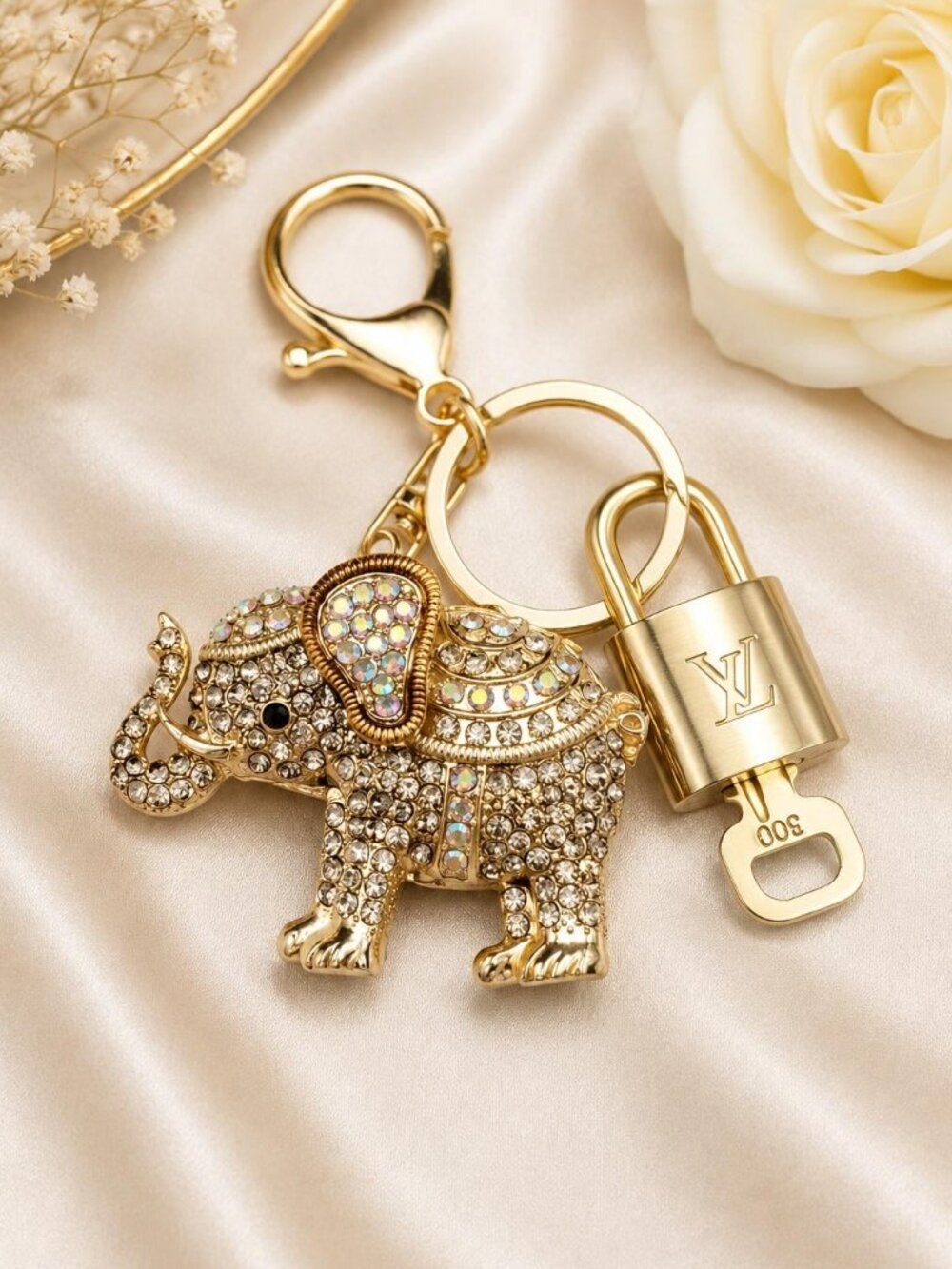 Authentic Louis Vuitton Gold Lock 🔒 Keychain Bag Unbranded Elephant Charm LV